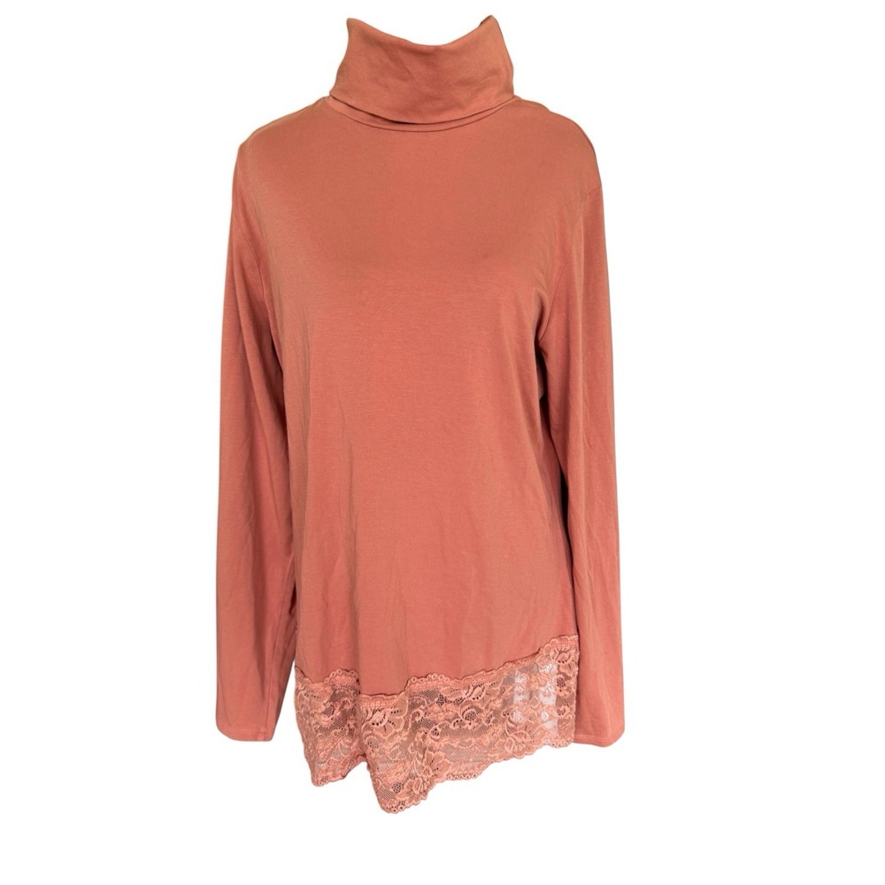 Sundance Turtleneck Stretch Lace Hem Top Sz XL Dusty Rose Boho Layering Feminine